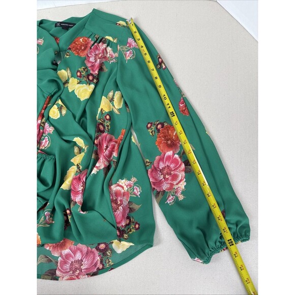 INC International Concepts Green Floral VNeck Faux Wrap Blouse Top Long Sleeve L - Picture 8 of 15